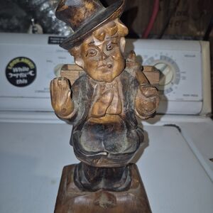 Hand-Carved Wooden Hobo Figurine — Brown Rustic Home Art